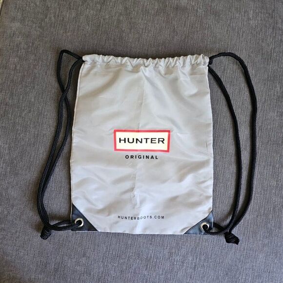 Hunter Logo Gray Boots Drawstring Backpack Nap Sack String Tie Gym Bag - Picture 1 of 3